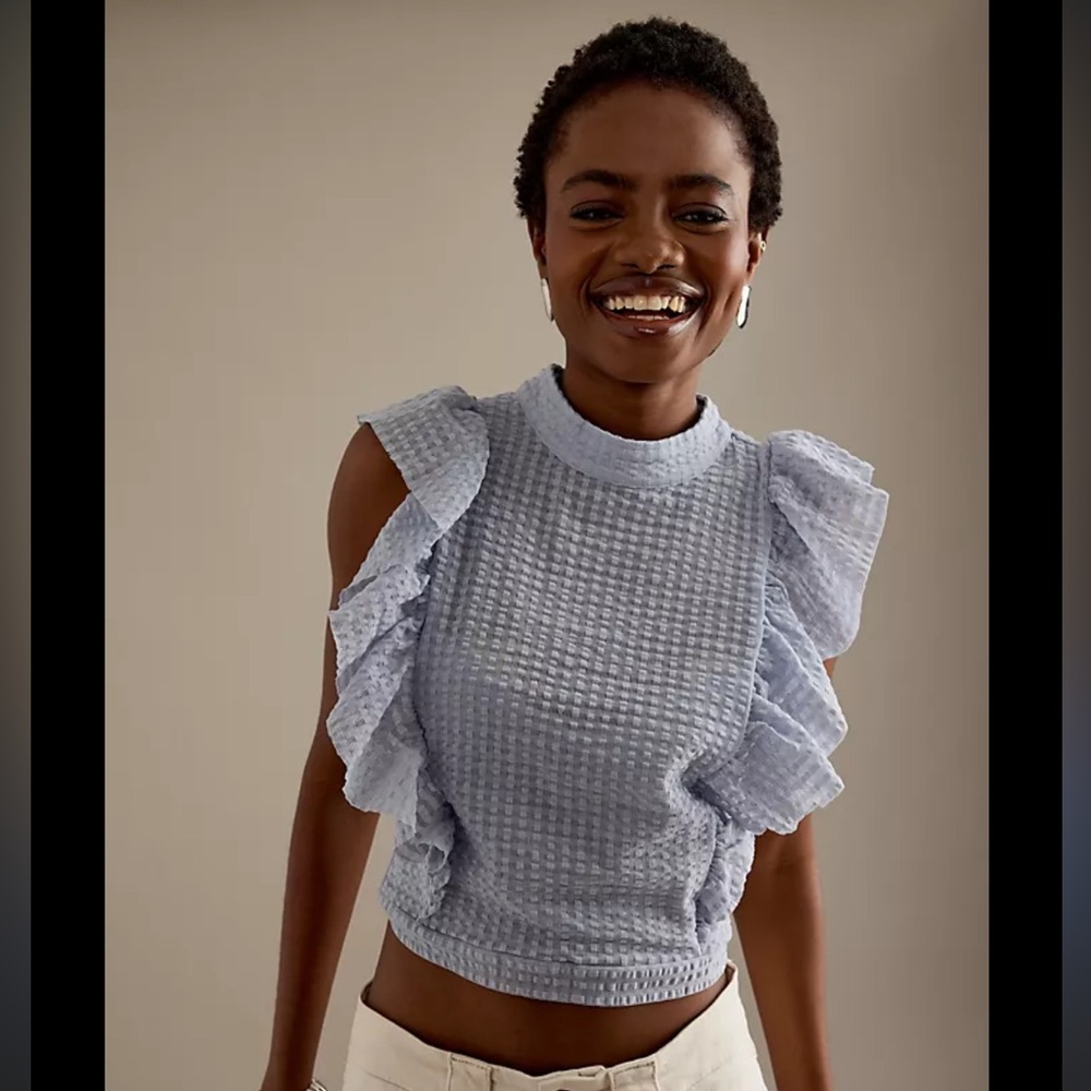 ANTHROPOLOGIE x Maeve Cropped Ruffle Mesh Top